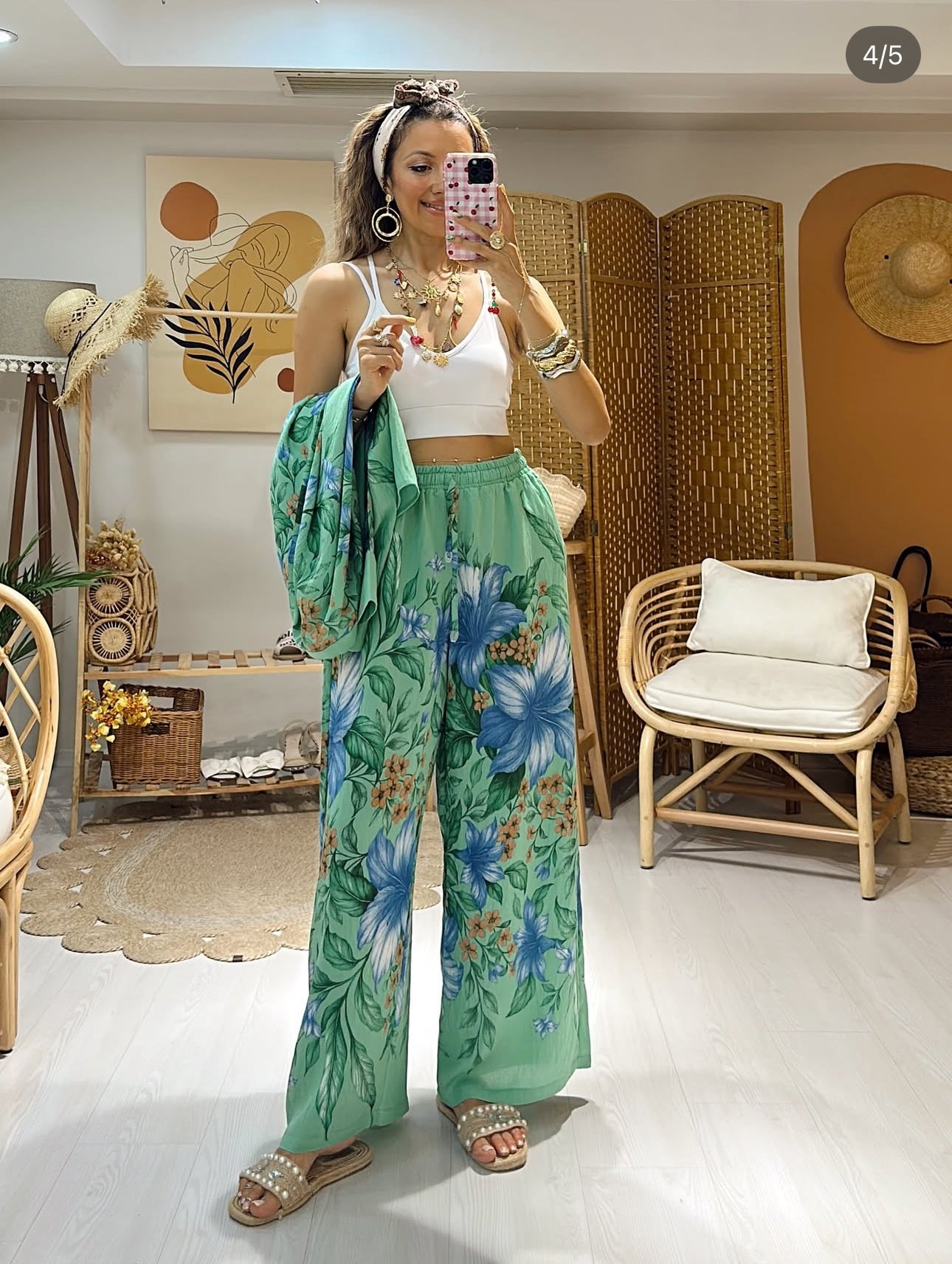 Ensemble “Blue Garden” – Chemise & pantalon fluides imprimés