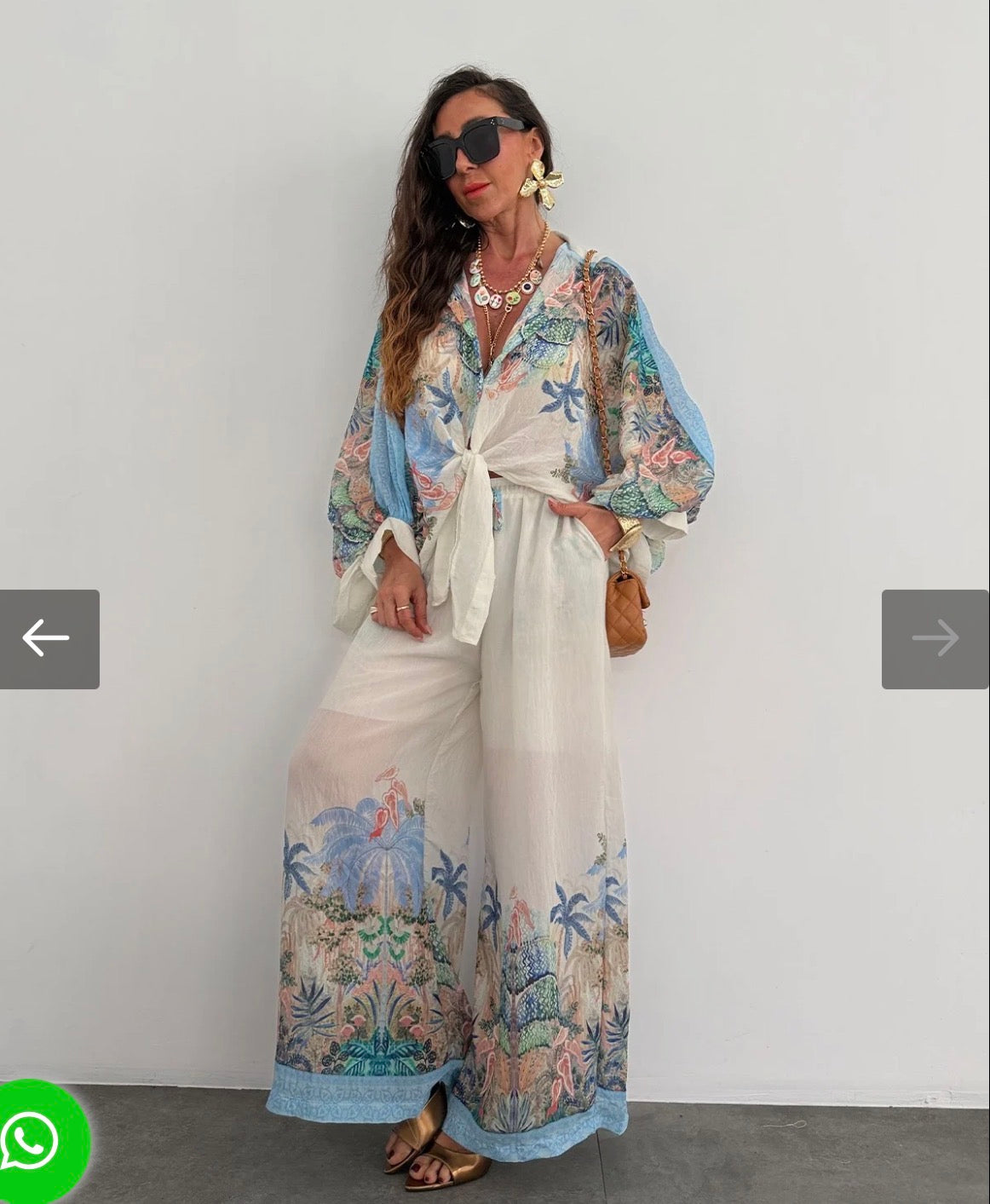 Ensemble fluide chemise & pantalon imprimé tropical