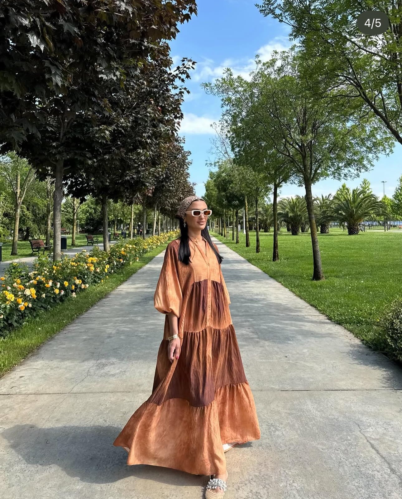 Robe longue “Terracotta Sunset” – Dégradé cuivre et chocolat