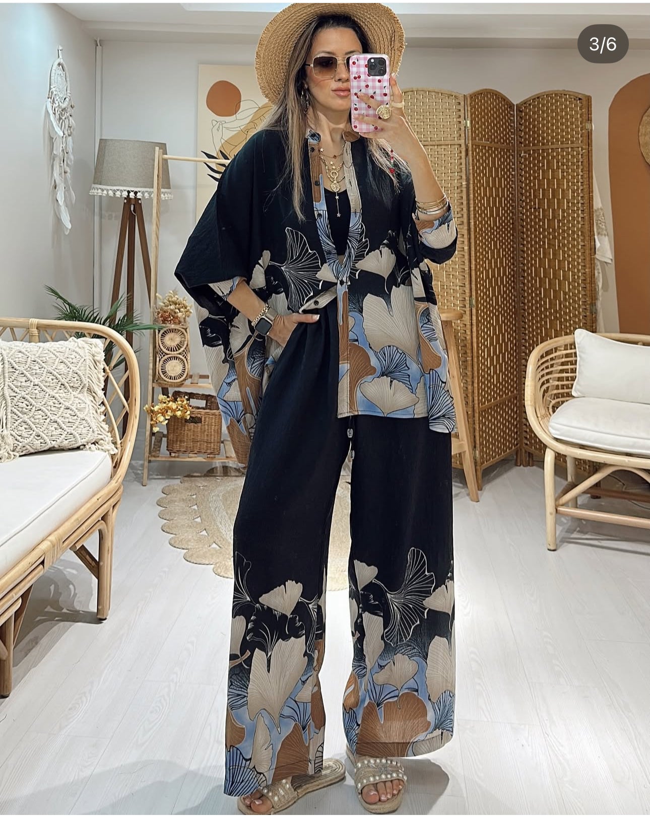 Ensemble “Ginkgo Chic” – Élégance noire et naturelle