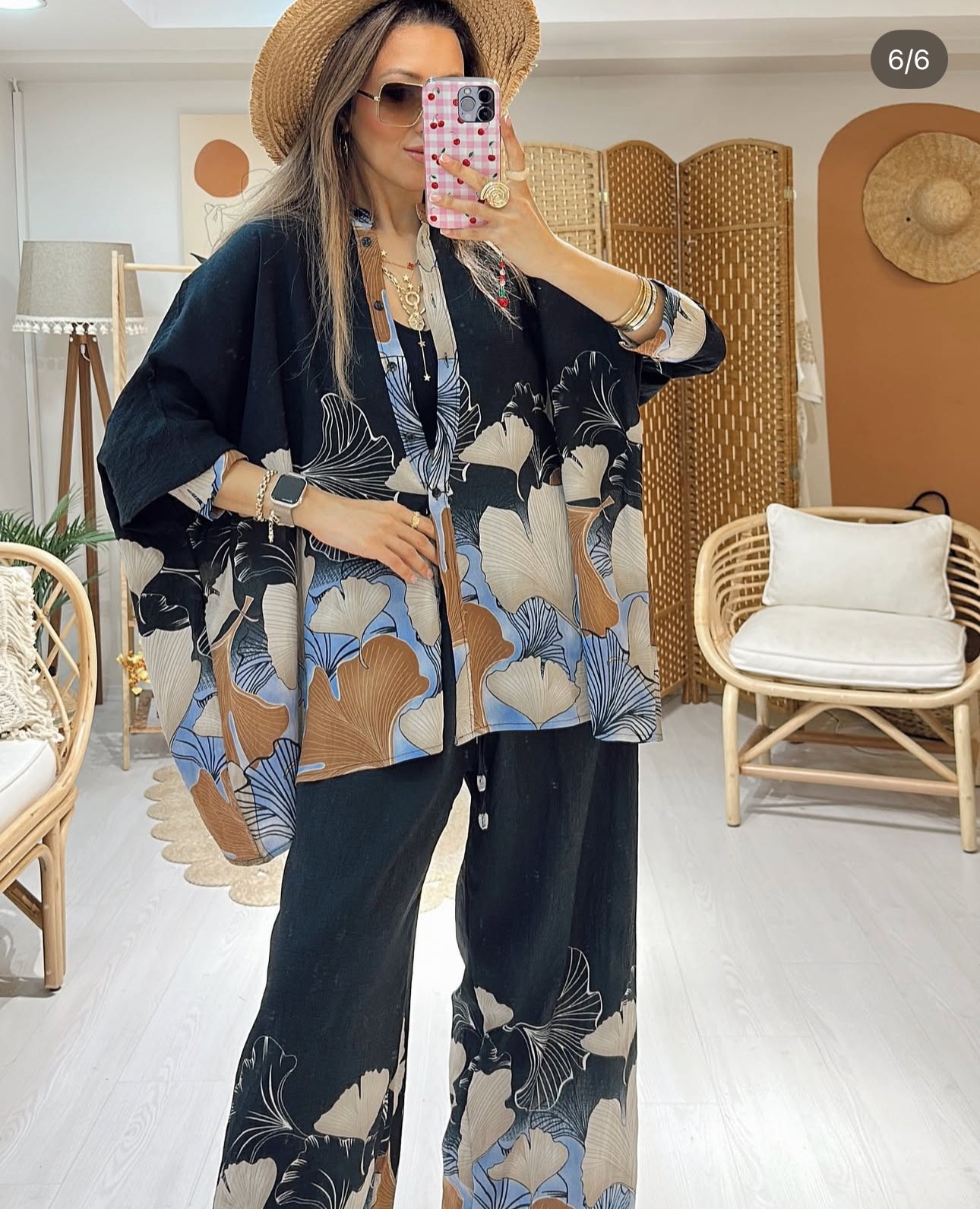 Ensemble “Ginkgo Chic” – Élégance noire et naturelle