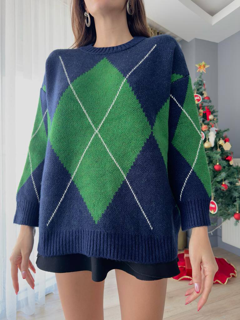Pull en maille jacquard Noir Vert