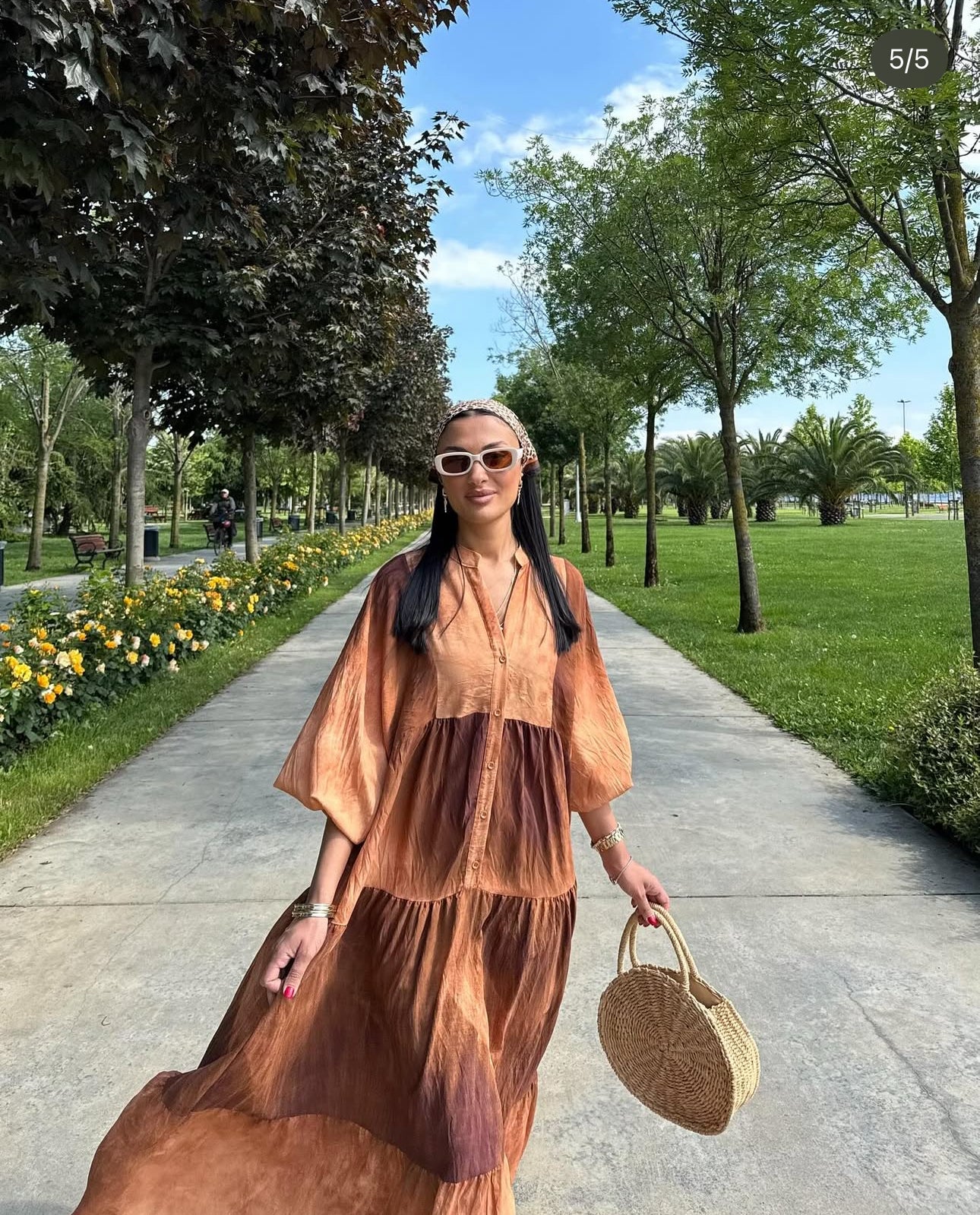 Robe longue “Terracotta Sunset” – Dégradé cuivre et chocolat