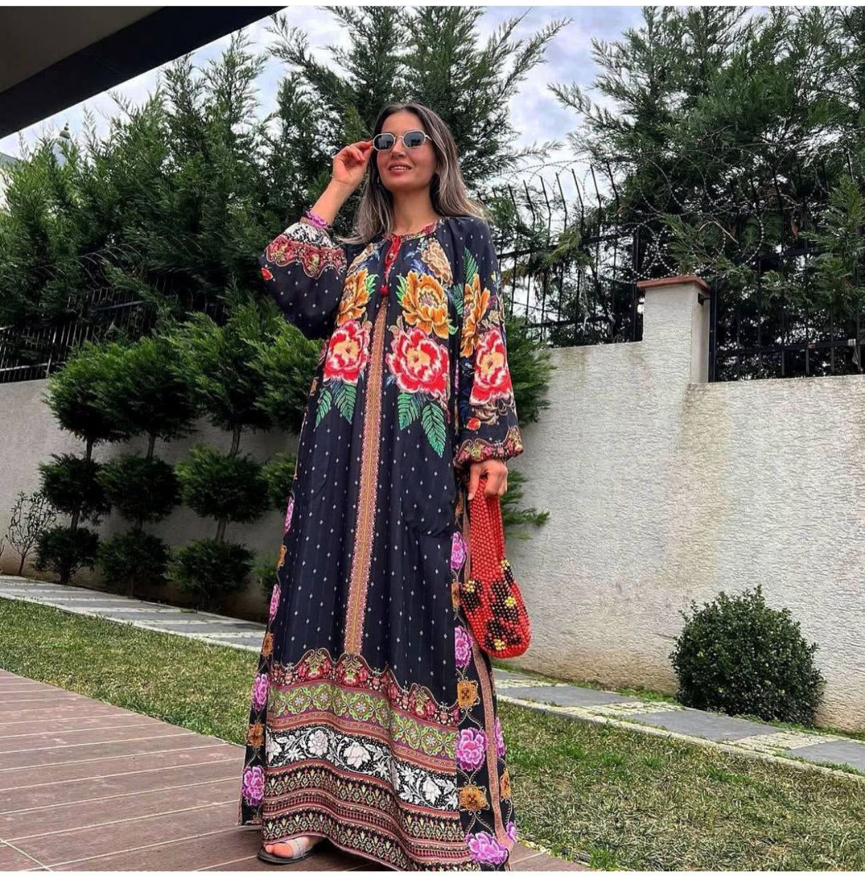 Robe longue “Boho Bloom” – Imprimé floral baroque