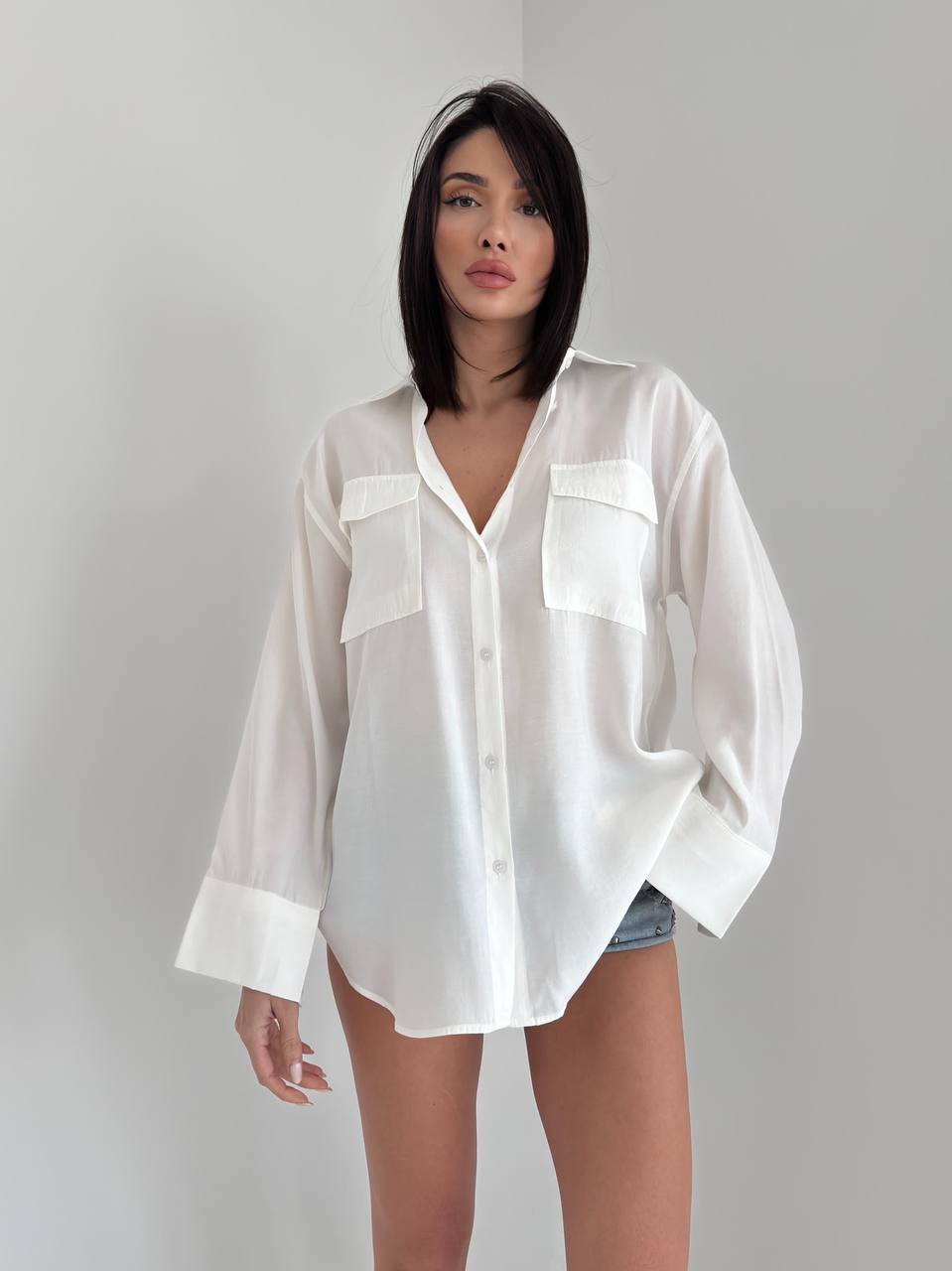 Chemise Blanche Oversize à Poches