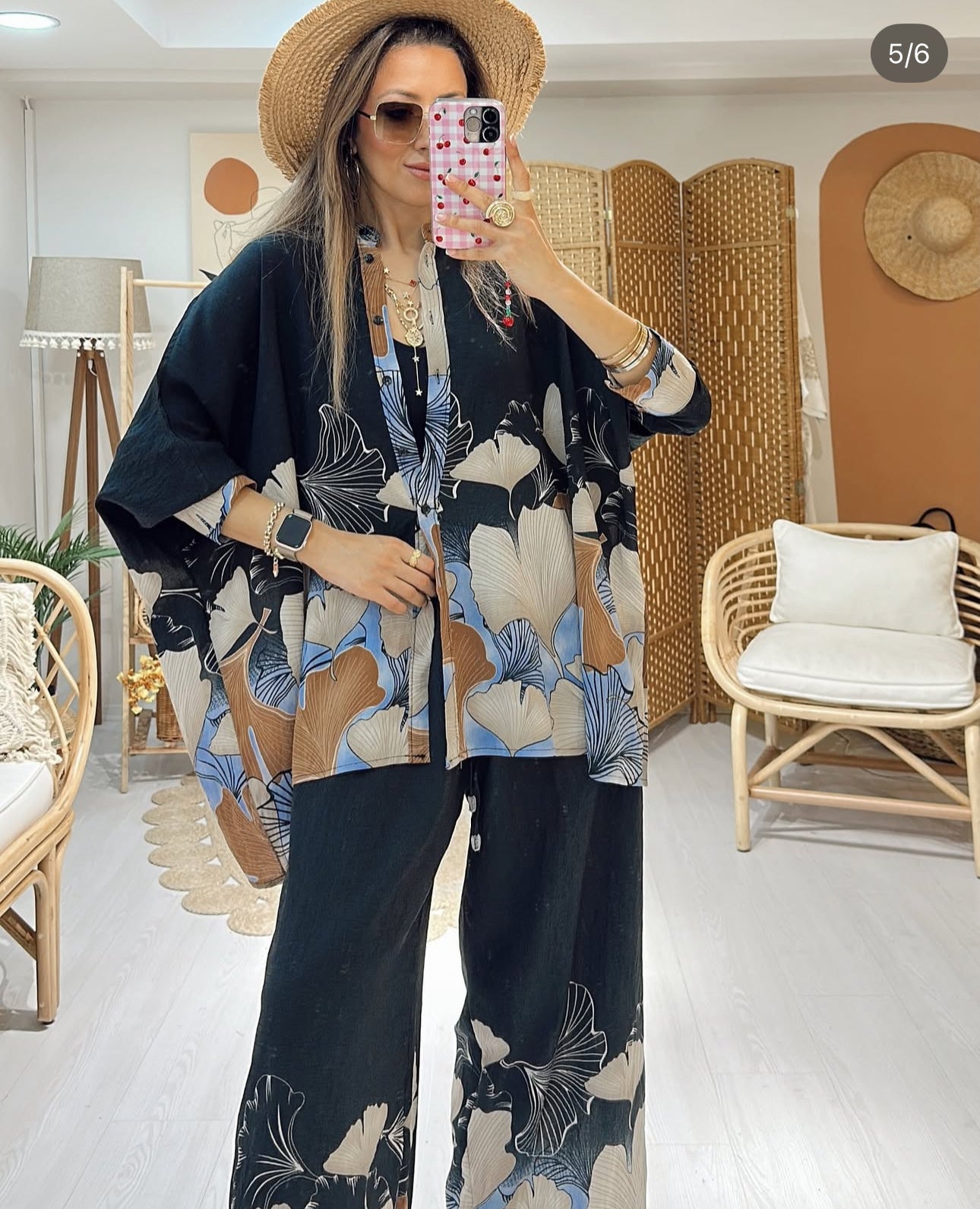 Ensemble “Ginkgo Chic” – Élégance noire et naturelle