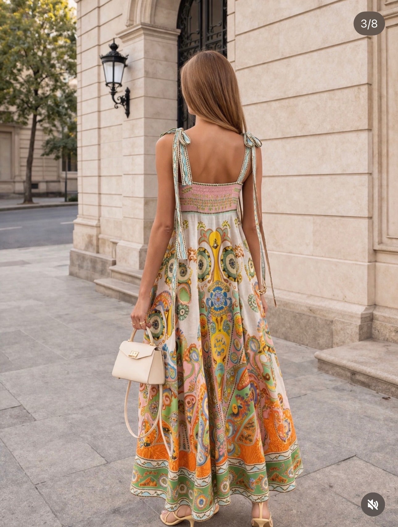 Robe longue à imprimé folk multicolore