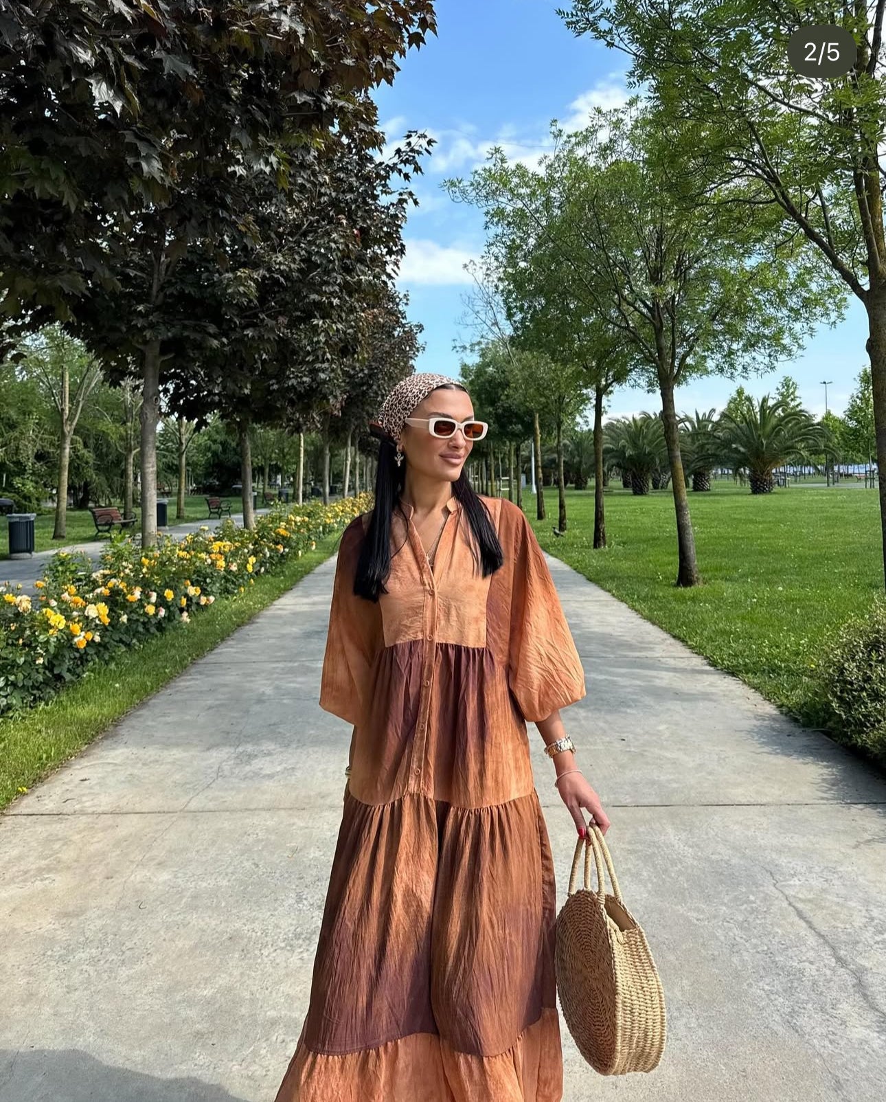 Robe longue “Terracotta Sunset” – Dégradé cuivre et chocolat