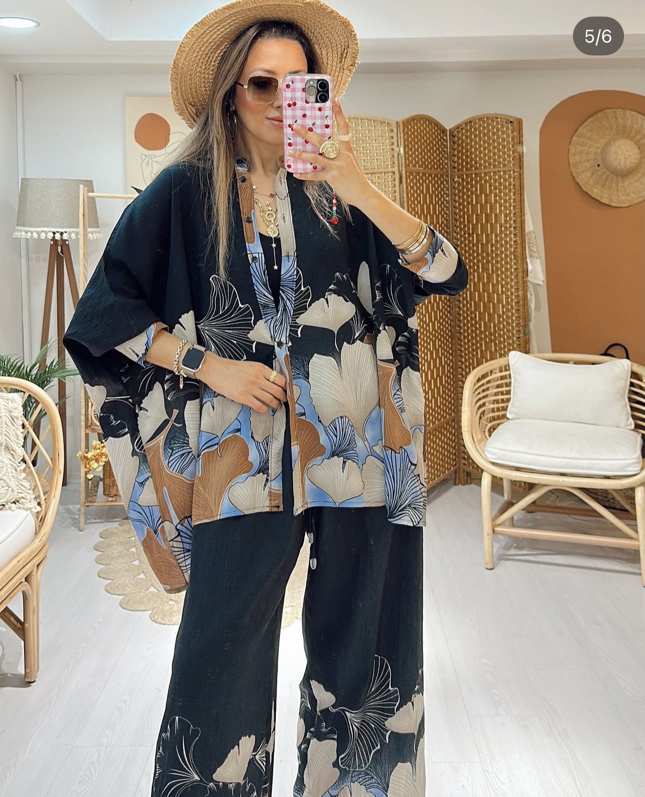 Ensemble “Ginkgo Chic” – Élégance noire et naturelle