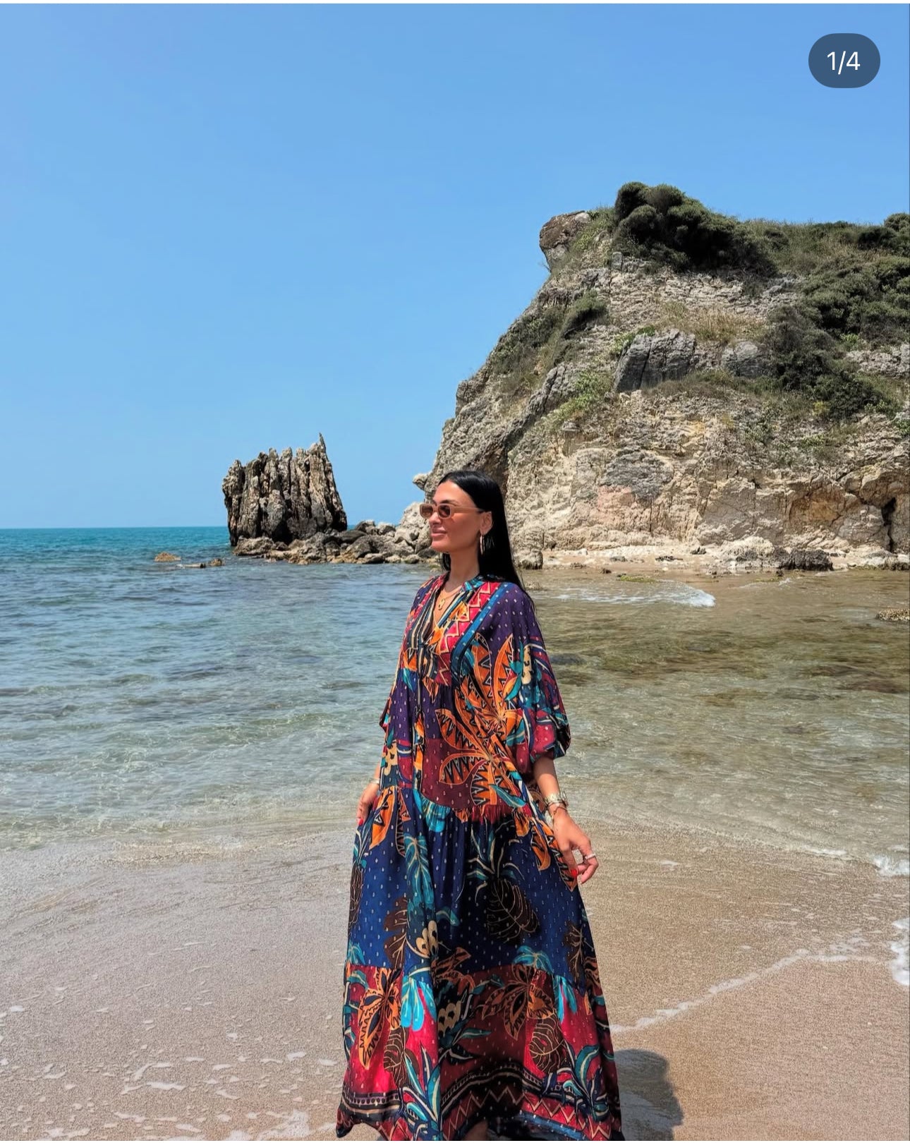 Robe longue “Ethnic Waves” – Motifs exotiques multicolores