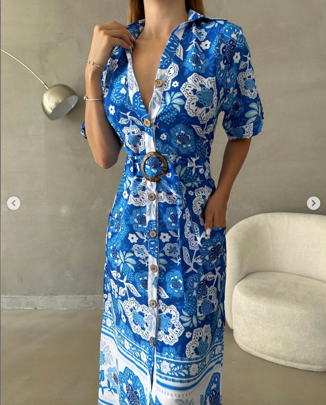 Robe longue demi manche avec ceinture