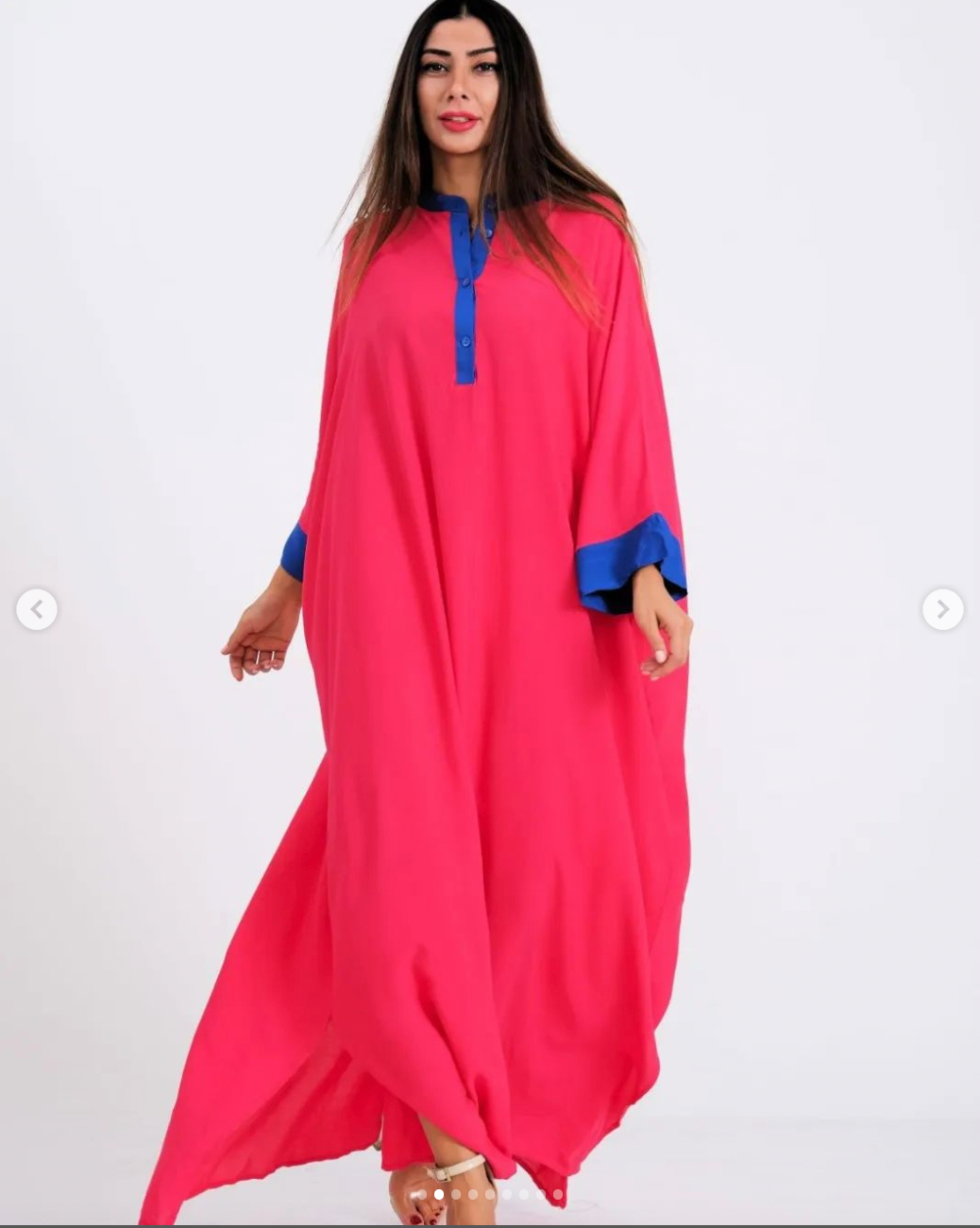 Robe Oversize Évasée Fuchsia et Bleu à Broderie Florale