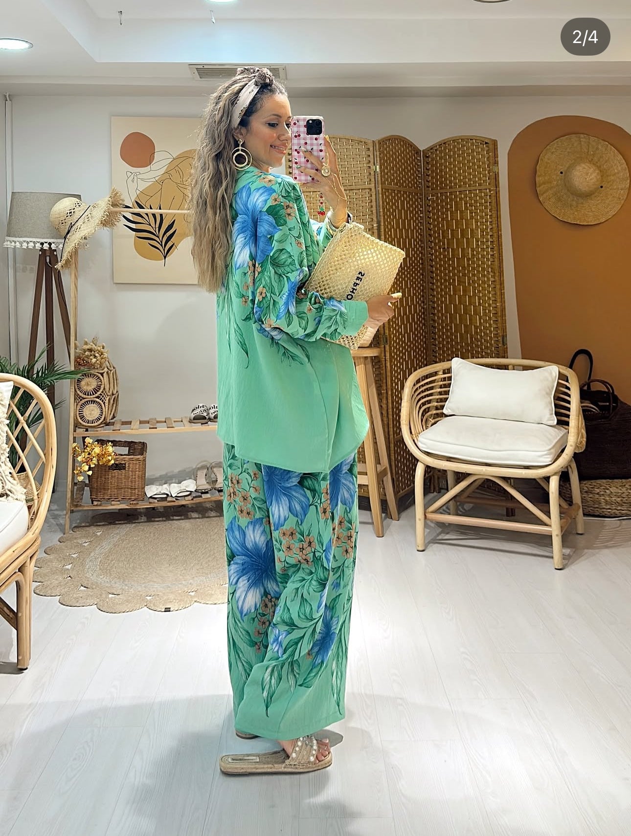 Ensemble “Blue Garden” – Chemise & pantalon fluides imprimés