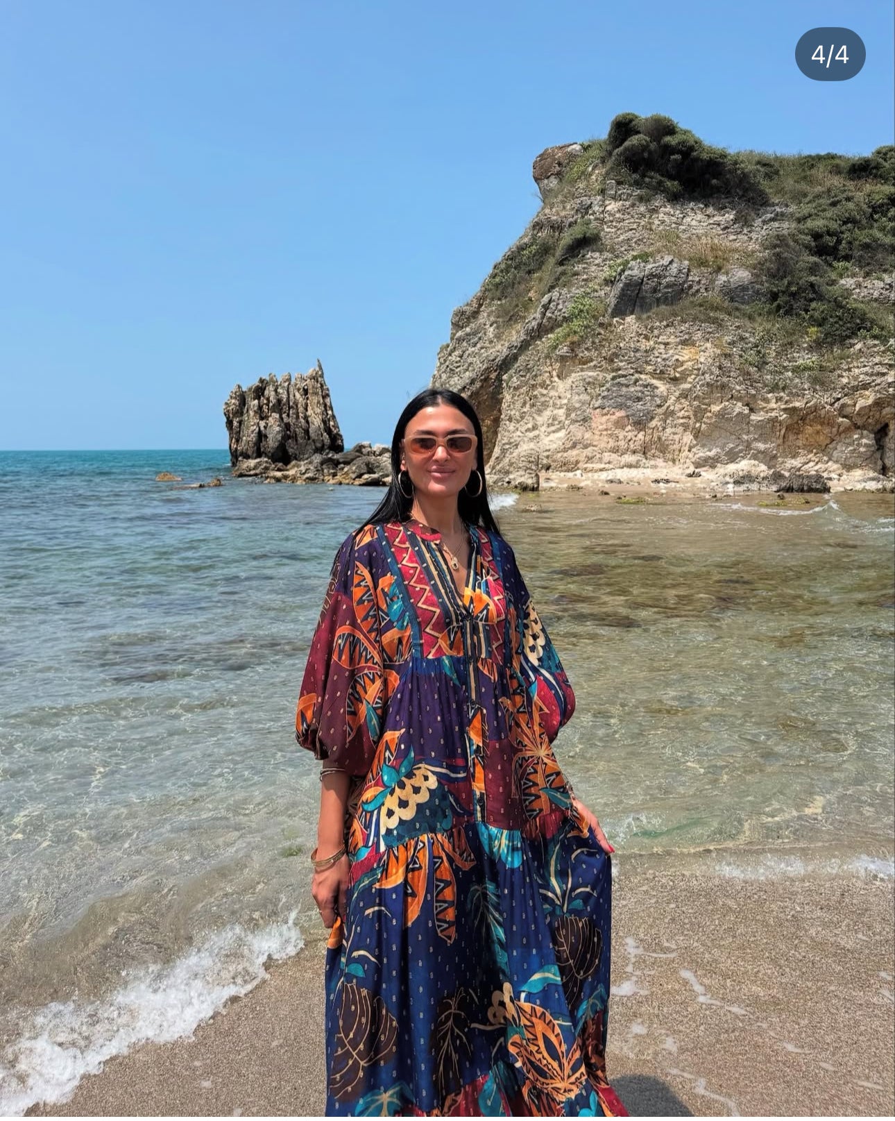 Robe longue “Ethnic Waves” – Motifs exotiques multicolores