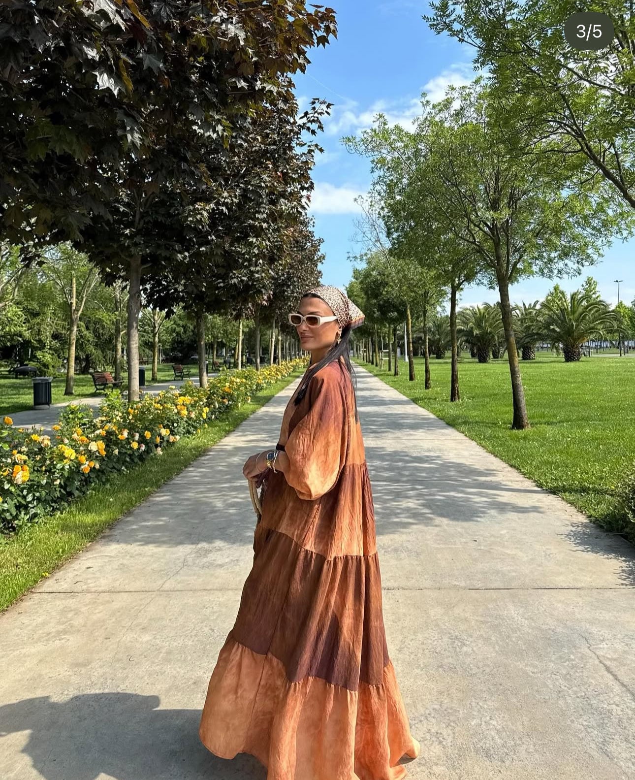 Robe longue “Terracotta Sunset” – Dégradé cuivre et chocolat