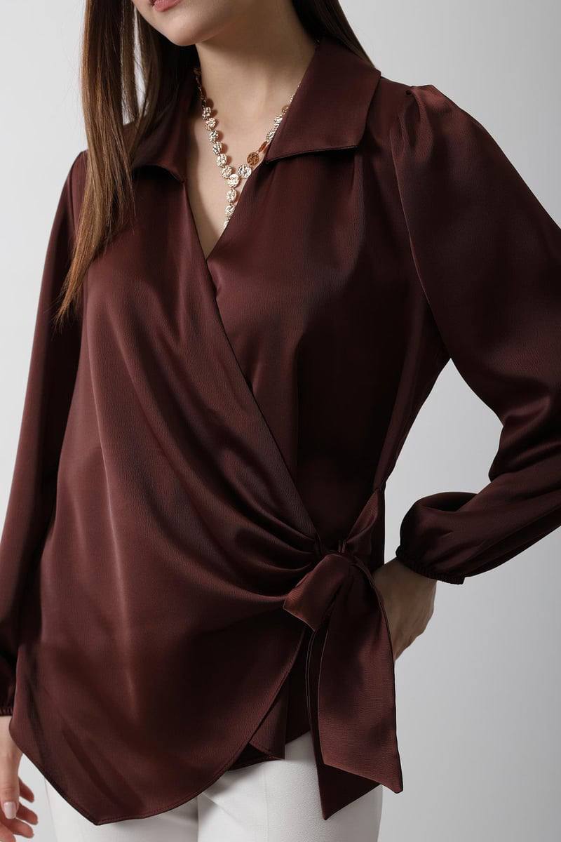 Chemise Cache-Cœur Satinée marron