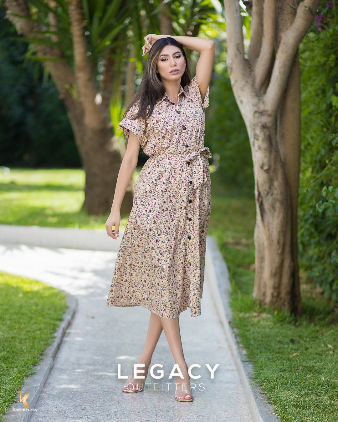 Robe chemise Beige avec motifs