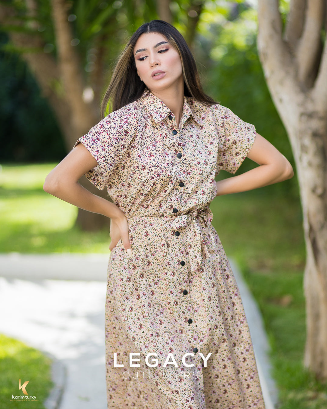 Robe chemise Beige avec motifs