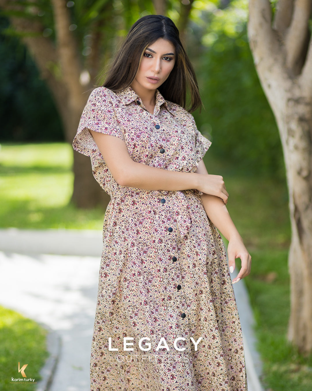 Robe chemise Beige avec motifs