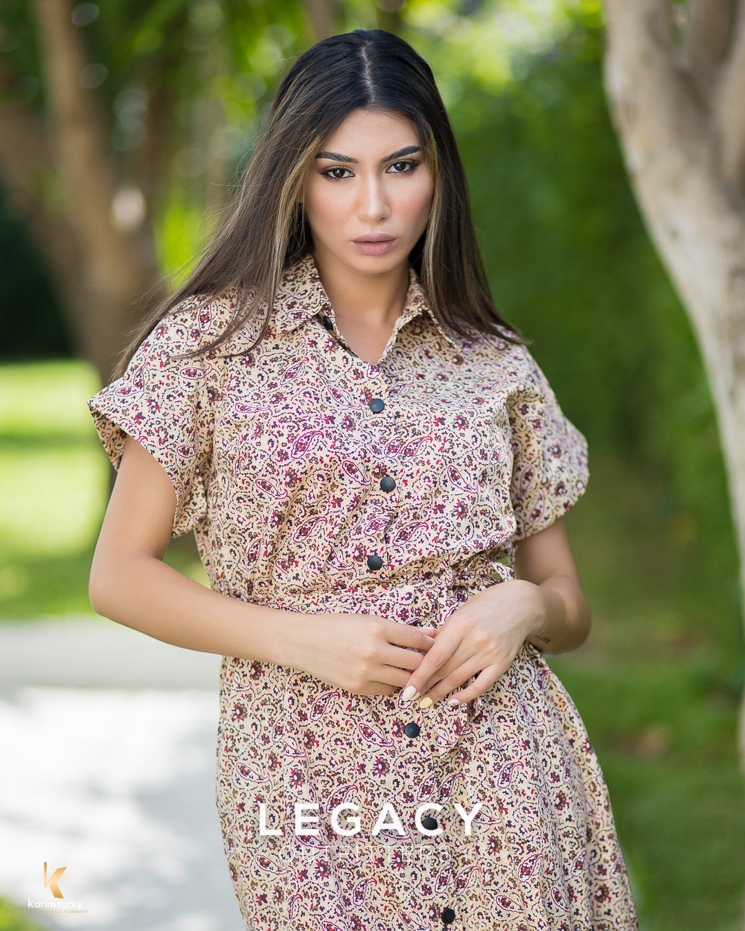 Robe chemise Beige avec motifs