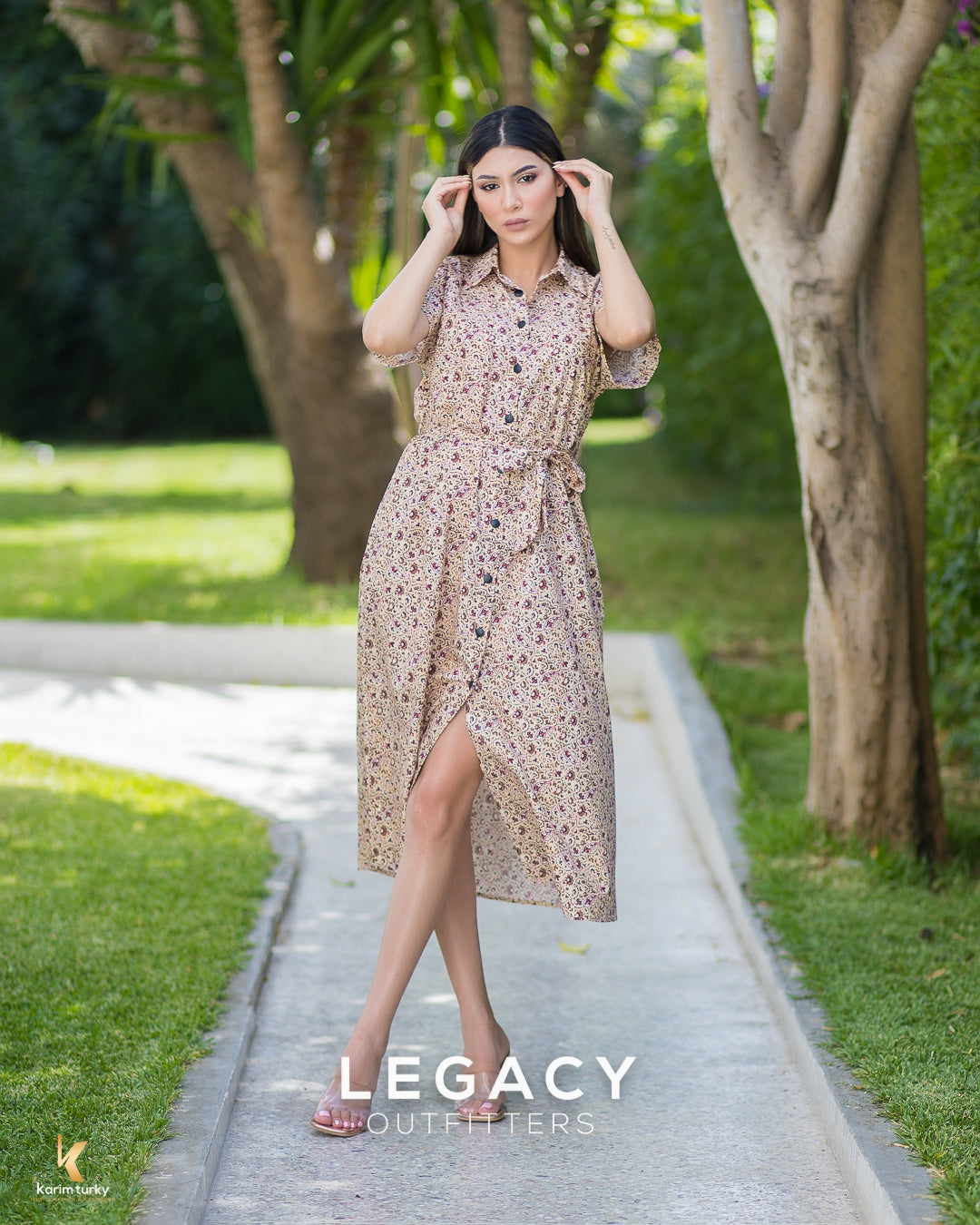 Robe chemise Beige avec motifs