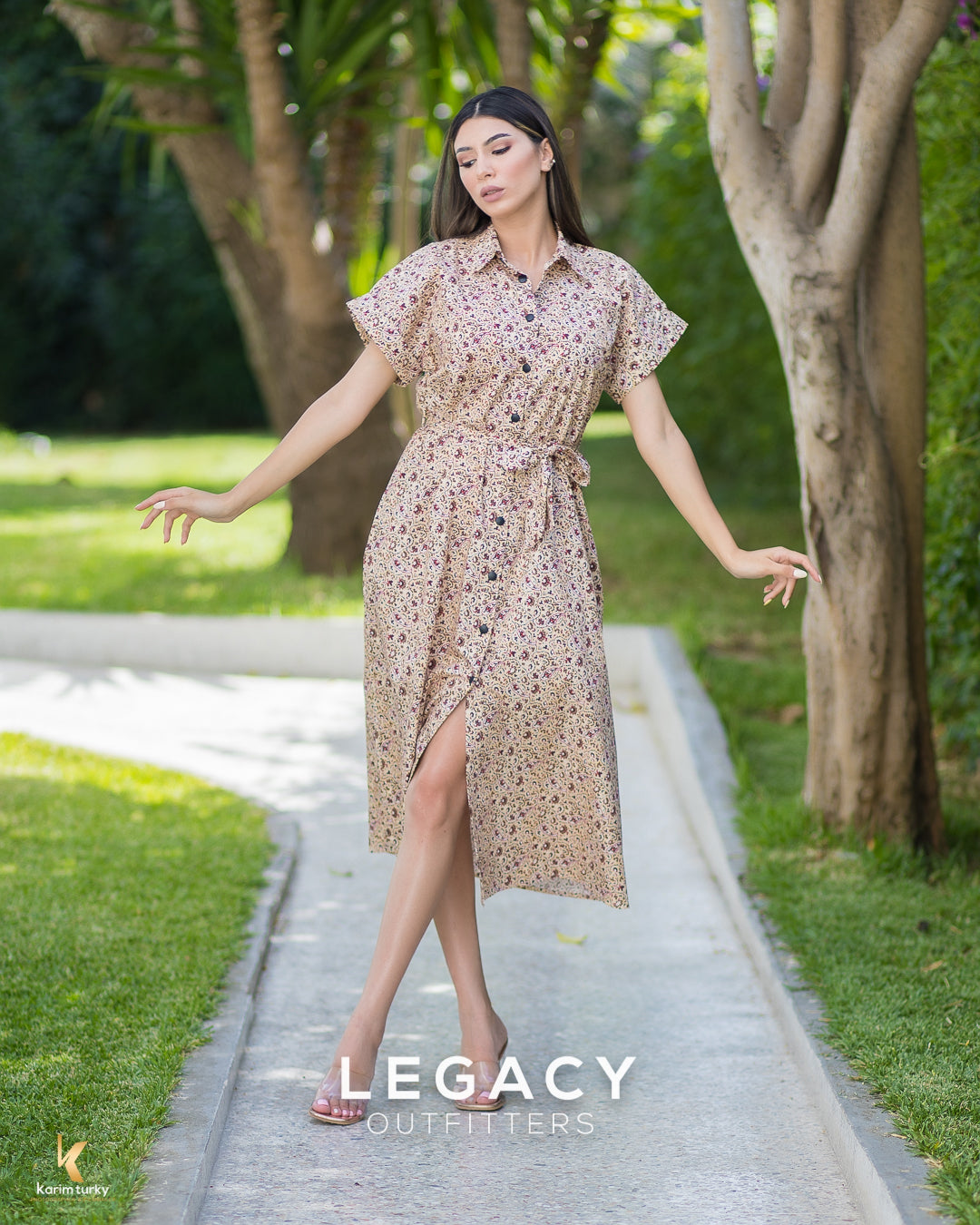 Robe chemise Beige avec motifs