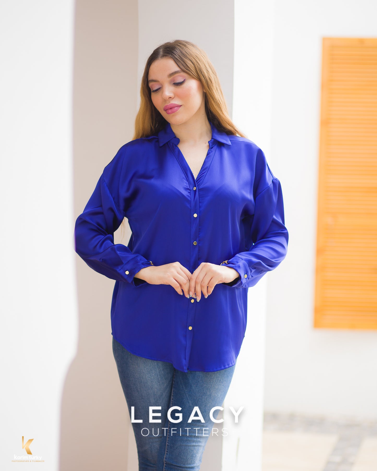 Chemise satinée Bleu