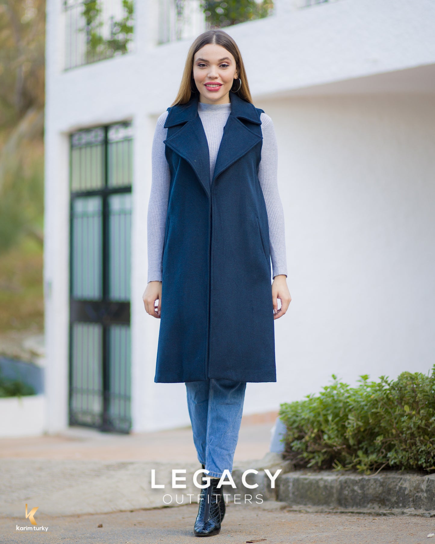 Gilet en mohair long sans manches - Bleu vert