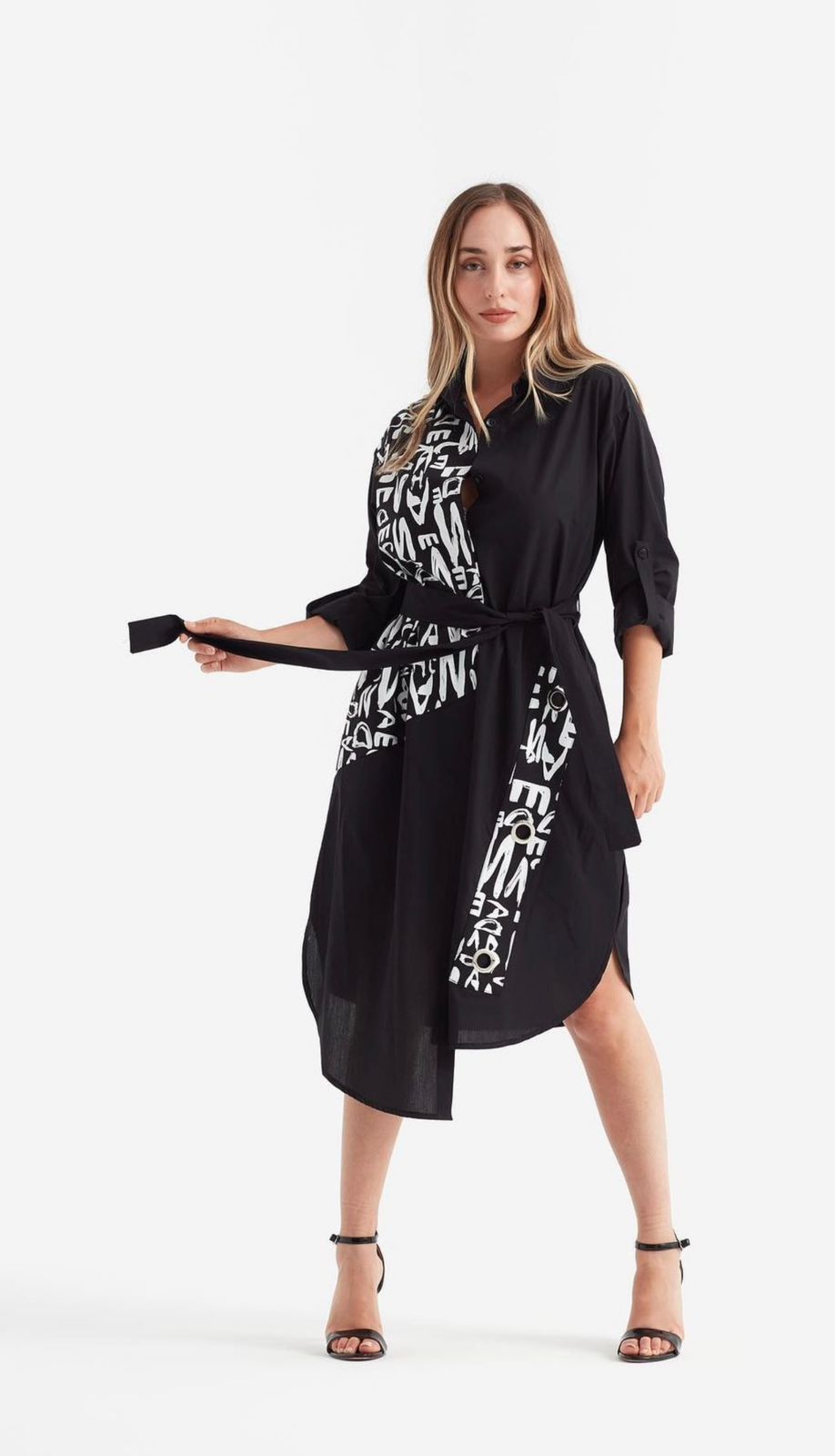 Chemise longue avec sérigraphie Noir