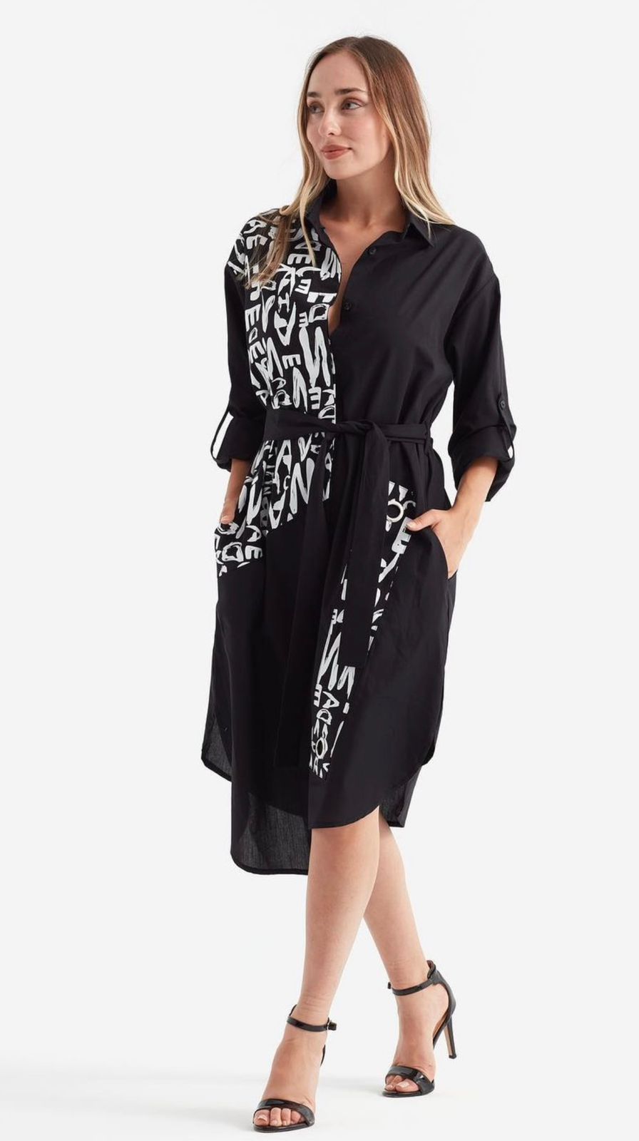 Chemise longue avec sérigraphie Noir