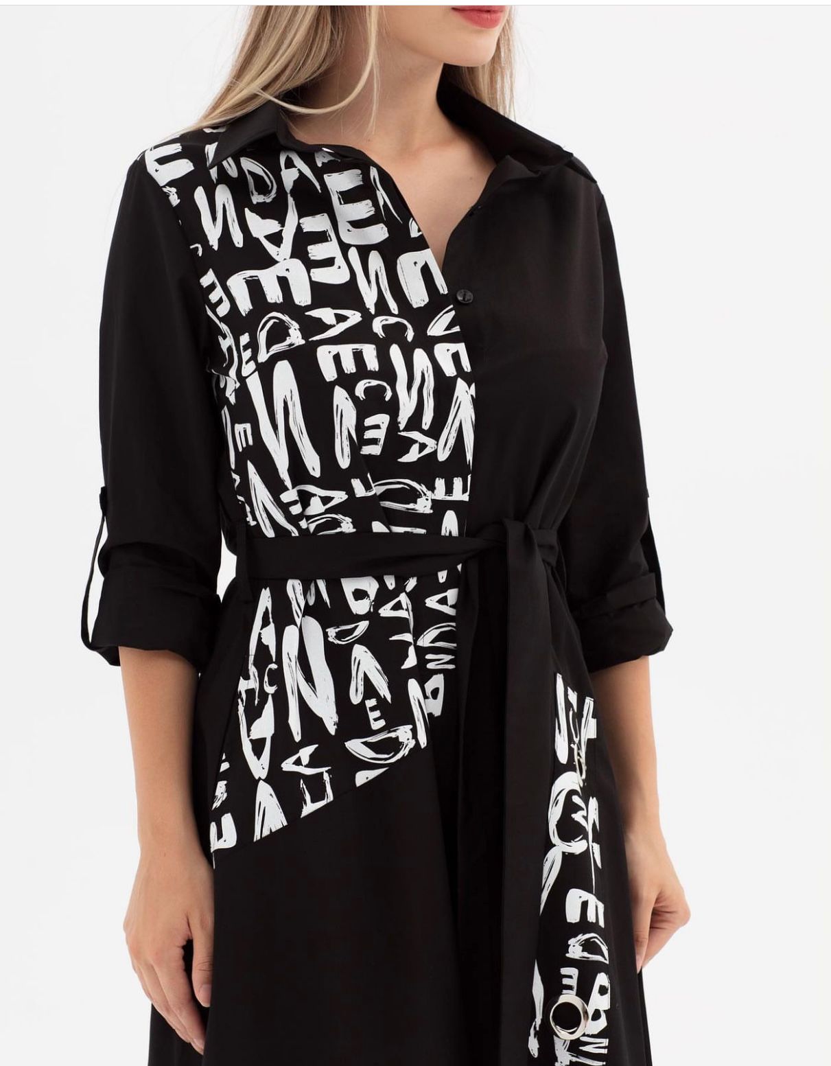 Chemise longue avec sérigraphie Noir