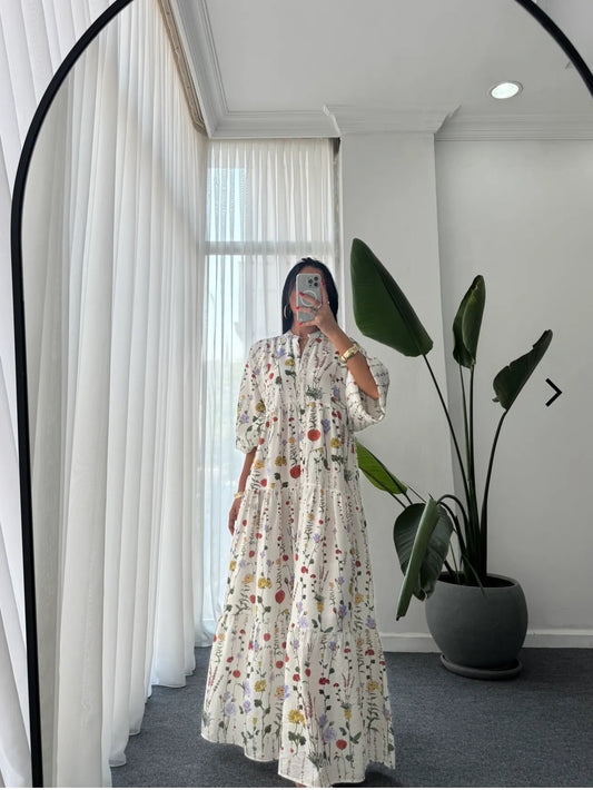Robe longue “Jardin d’Été” – Imprimé floral champêtre