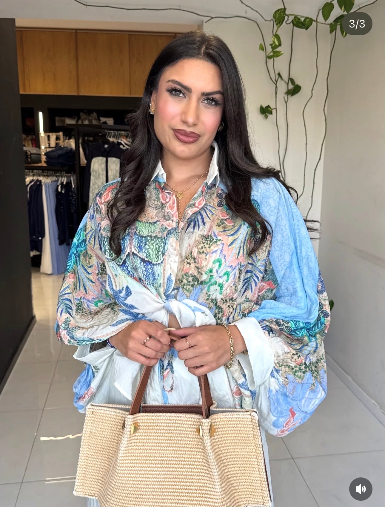 Ensemble fluide chemise & pantalon imprimé tropical