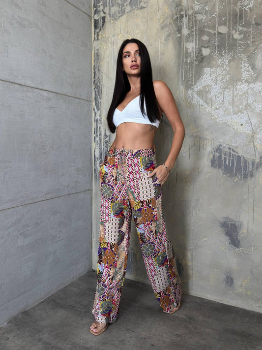 Pantalon Fluide Patchwork Bohème – Multicolore