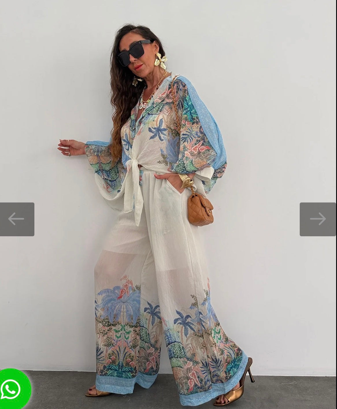 Ensemble fluide chemise & pantalon imprimé tropical