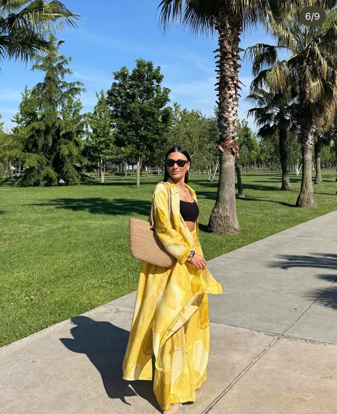 Ensemble “Sunny Flow” – Kimono & Pantalon fluide en imprimé soleil