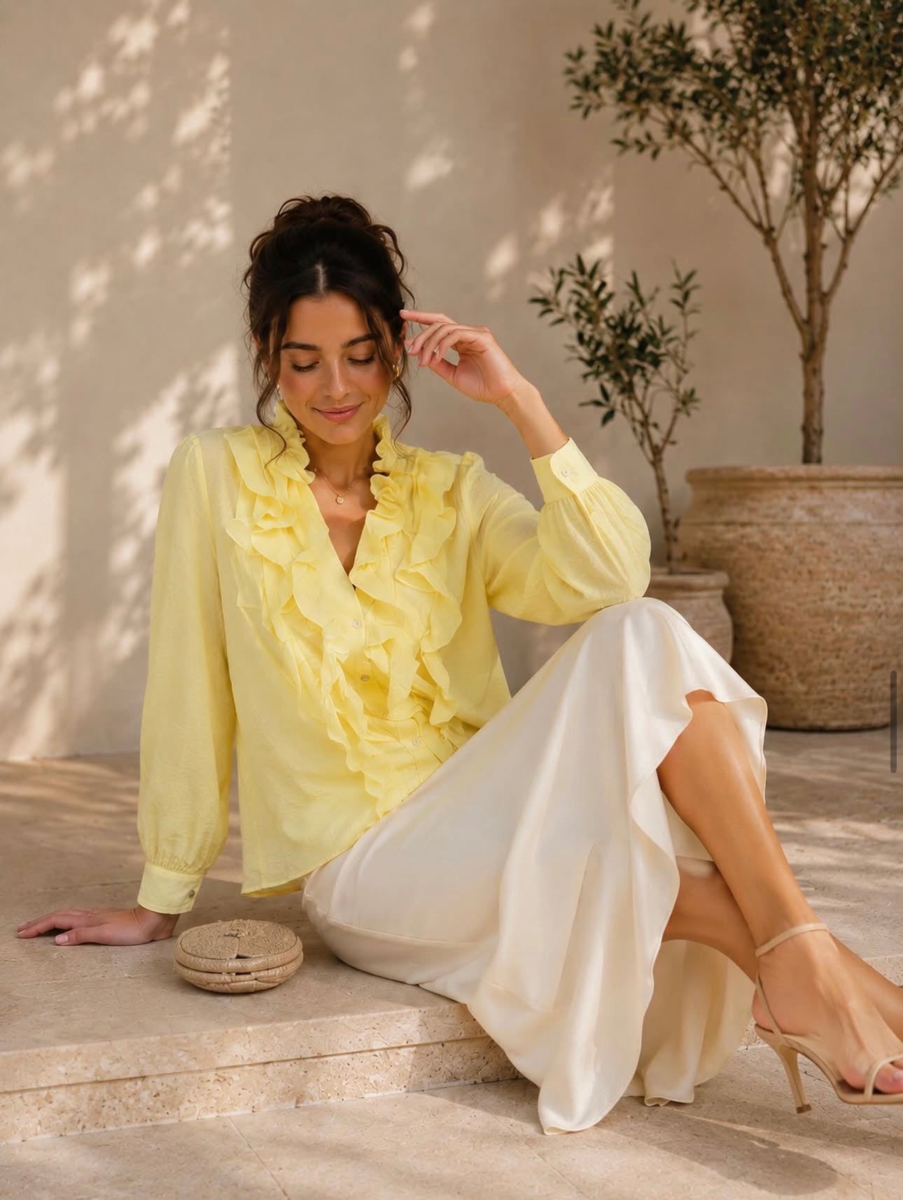 Blouse Volants Jaune Pastel Élégance Romantique