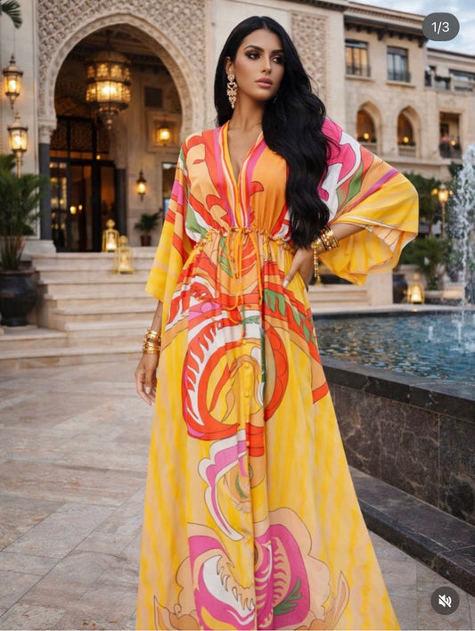 Robe longue imprimé multicolore