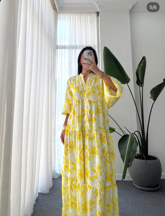 Robe Longue Fleurie Jaune Soleil