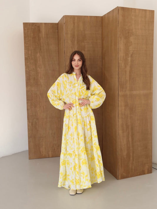 Robe Longue Fleurie Jaune Soleil