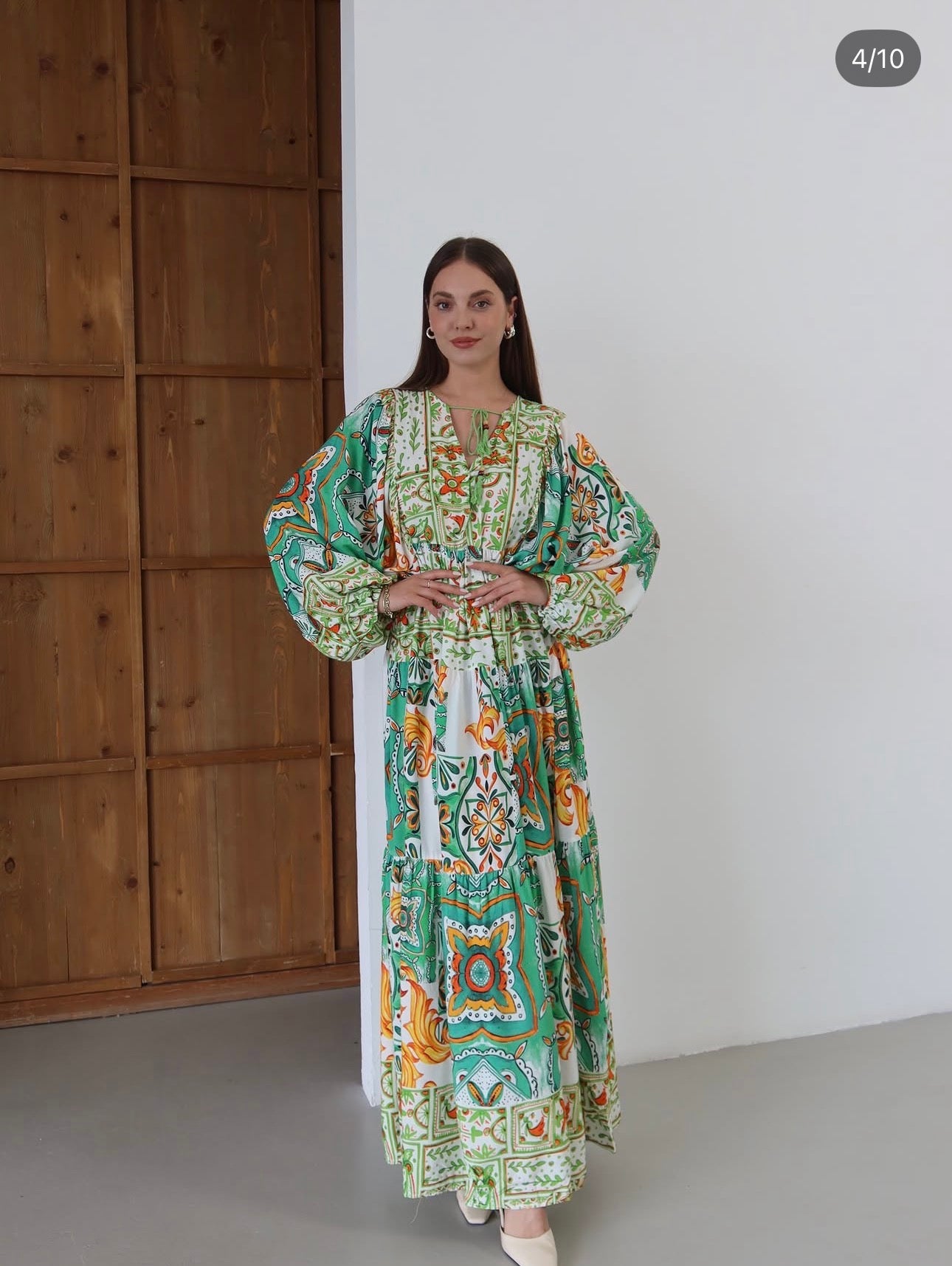 Robe Longue Bohème Imprimé Patchwork Vert & Terracotta