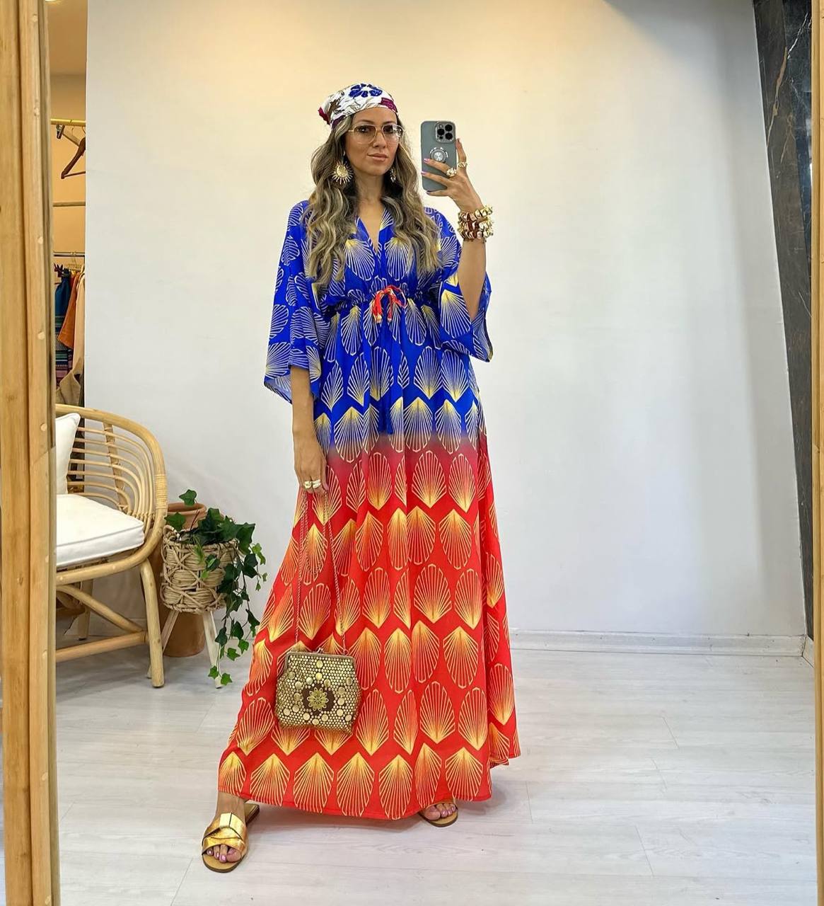 Robe Longue Bohème Coquillage Dégradé Bleu & Corail