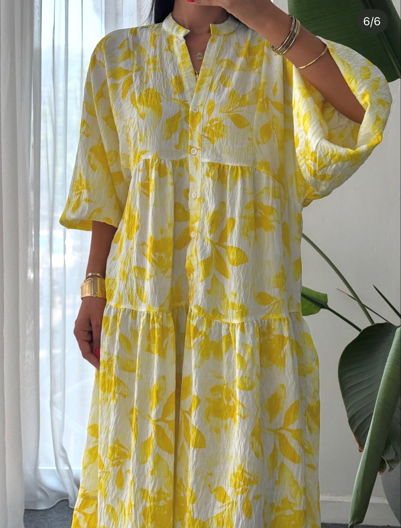 Robe Longue Fleurie Jaune Soleil
