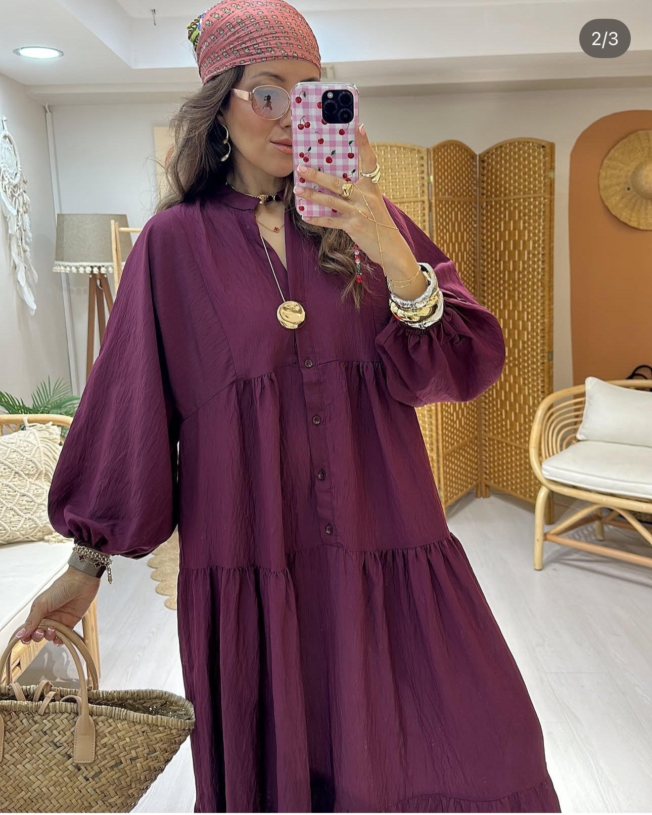 Robe Bohème “Grenat Nomade” – Maxi robe à volants