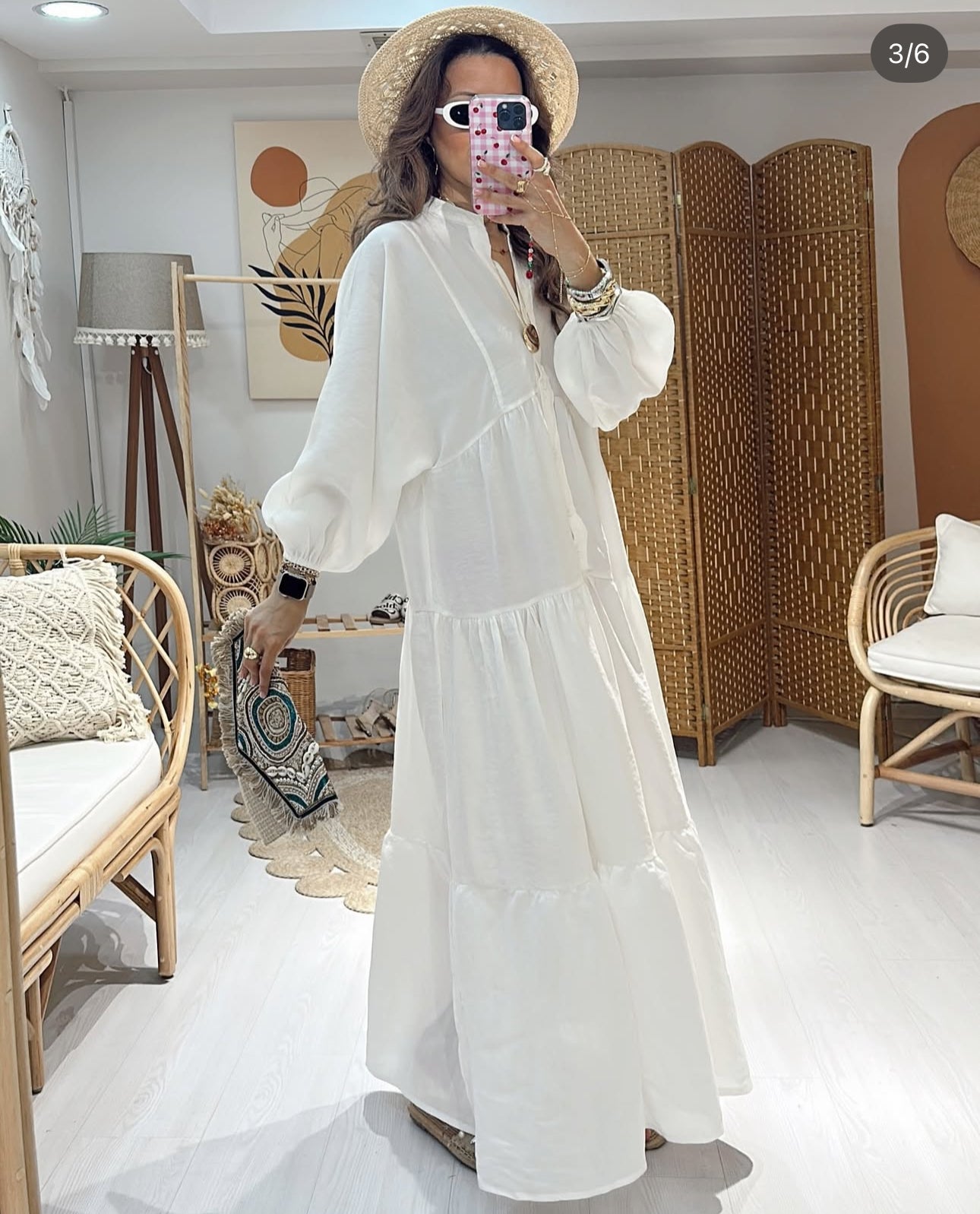 Robe “Blanche Pureté” – Longue fluide unie en coton aérien