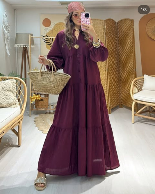 Robe Bohème “Grenat Nomade” – Maxi robe à volants