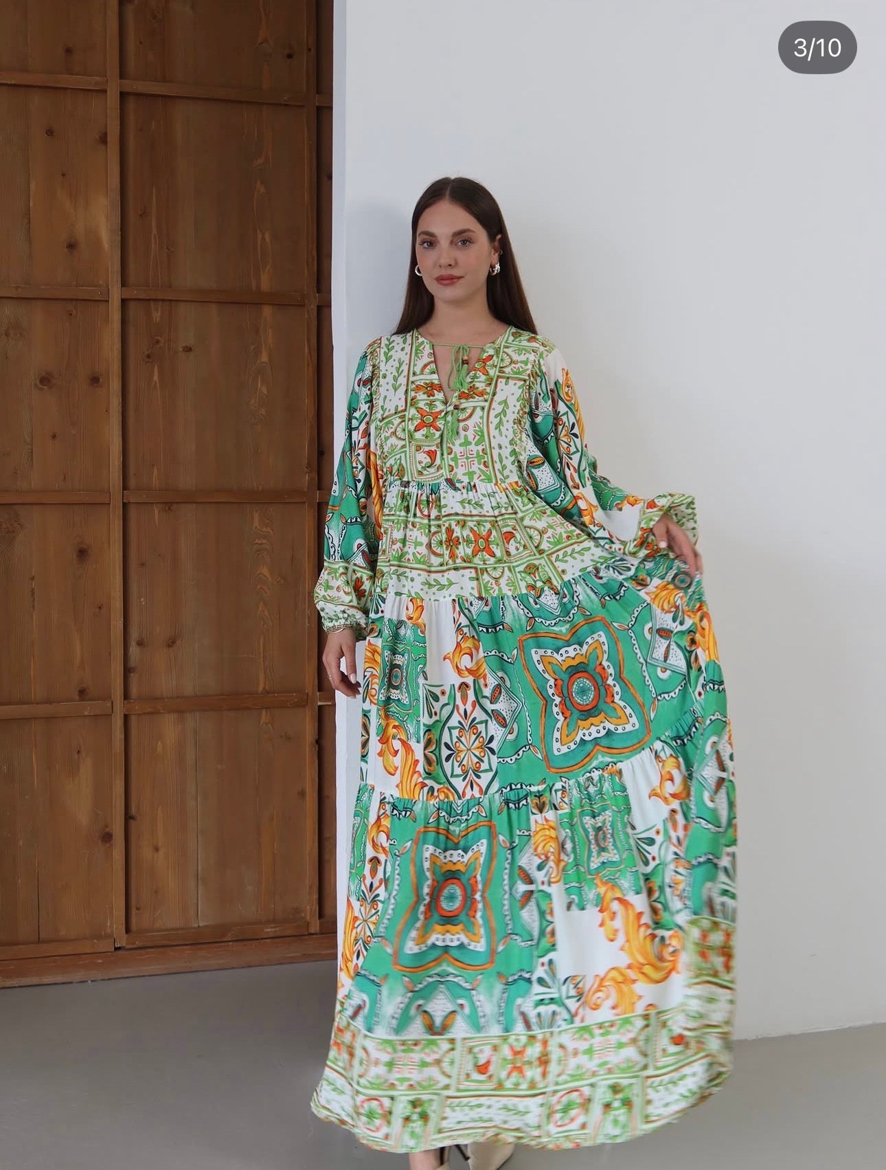 Robe Longue Bohème Imprimé Patchwork Vert & Terracotta