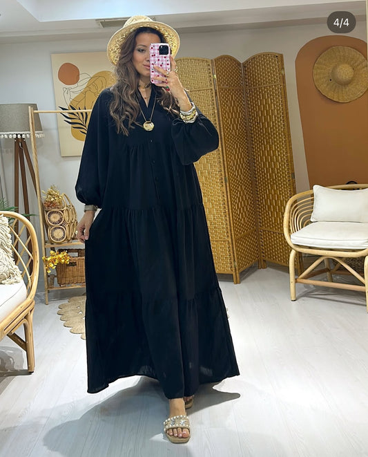 Robe Longue Bohème Noire – Édition Été