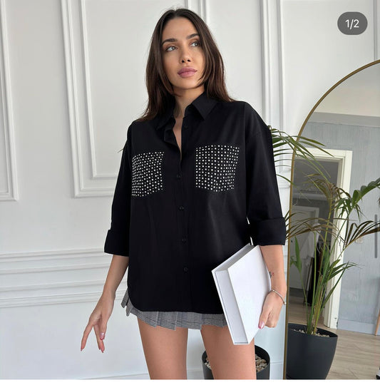 Chemise Noire avec strass