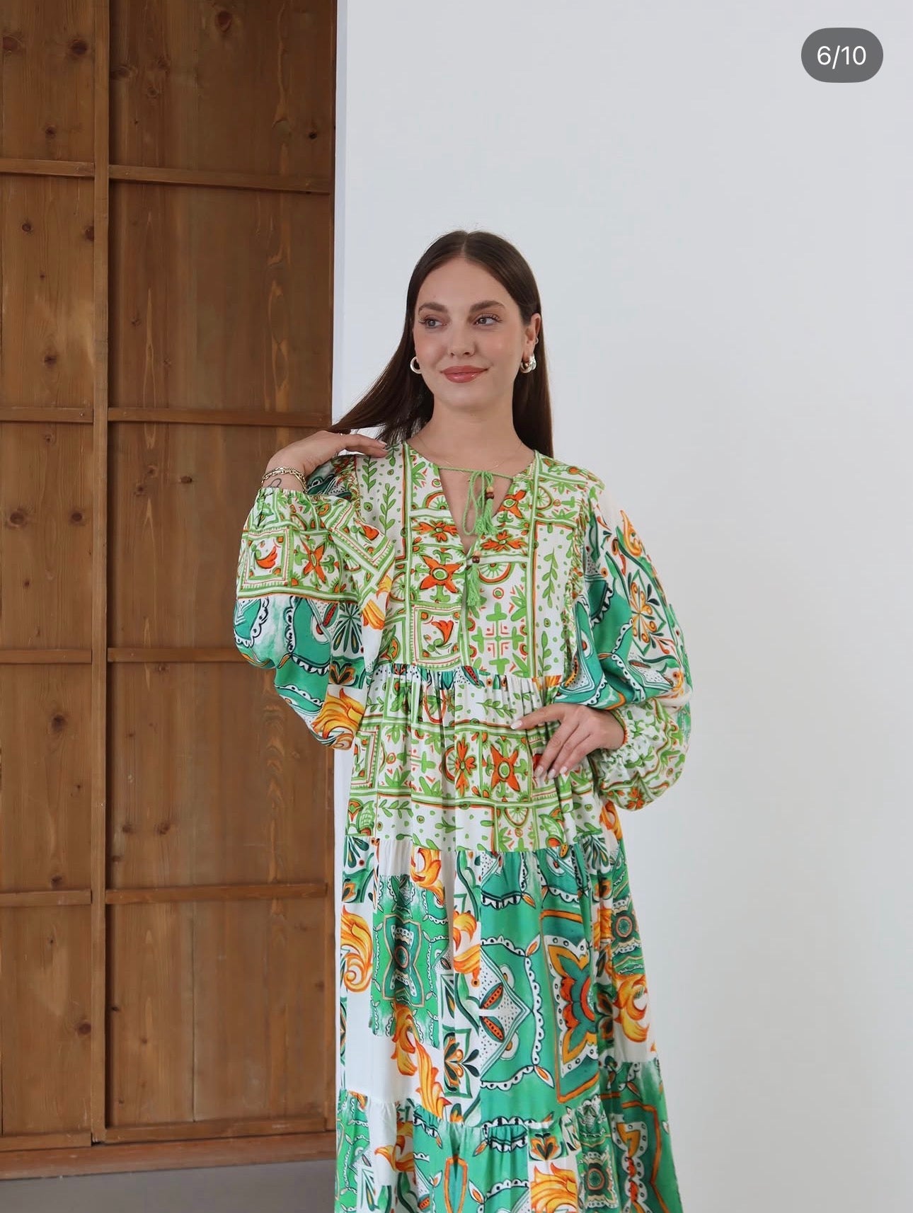 Robe Longue Bohème Imprimé Patchwork Vert & Terracotta